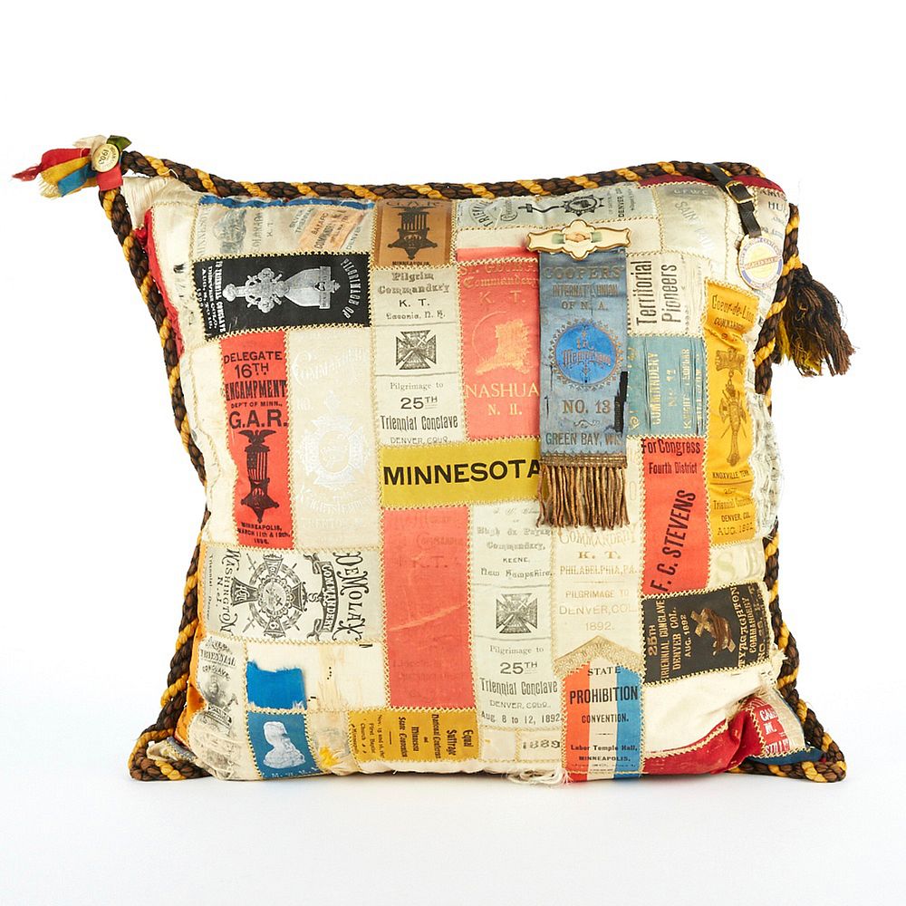 Appraisal: Political Ribbon Quilt Pillow Quilted pillow made of political ribbons