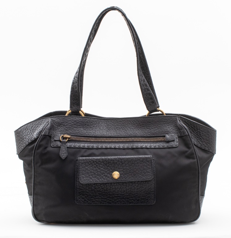 Appraisal: PRADA BLACK NYLON AND LEATHER HANDBAG Black nylon and leather