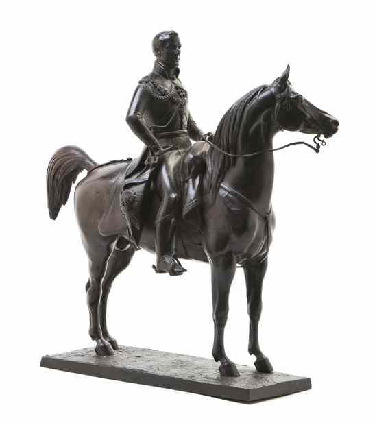 Appraisal: A French Bonze Equestrian Group depicting a military official astride