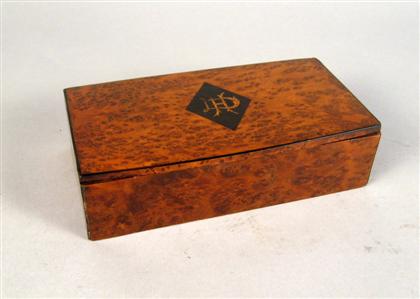 Appraisal: Burl maple cigarette box late th century The rectangular top