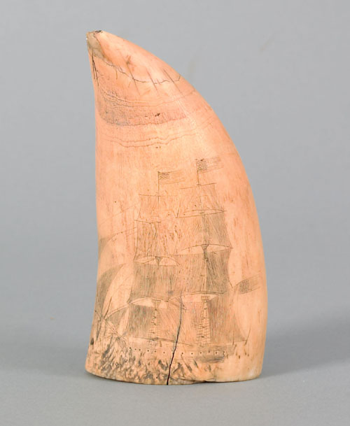 Appraisal: Scrimshaw whale tooth early th c decorated with an American