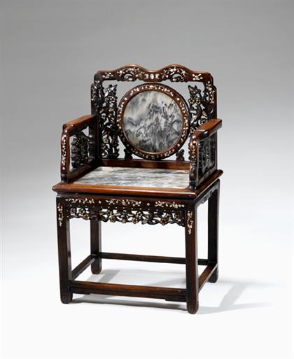 Appraisal: Good Chinese hongmu marble inset and mother-of-pearl inlaid qing chair