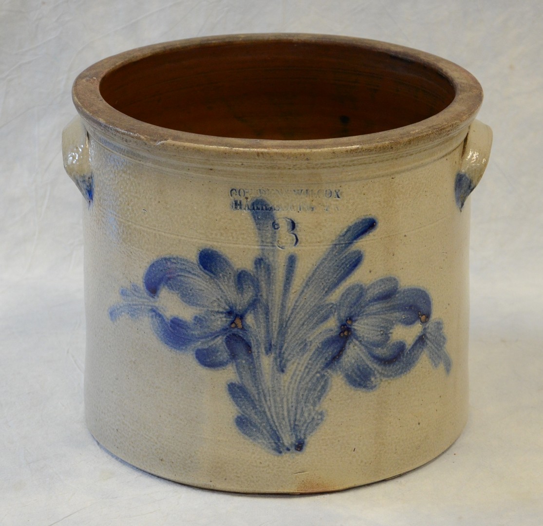 Appraisal: Stoneware double eared crock Cowden Wilcox Harrisburg PA -gallon cobalt