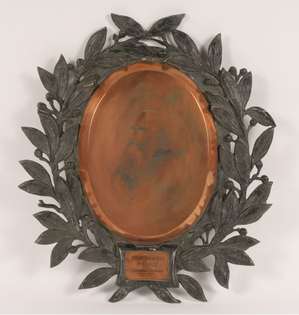 Appraisal: Famous Hoosier bronze plaque in ornate cast floral frame noted