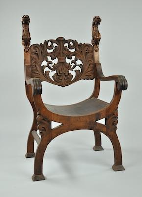 Appraisal: A Carved Wood Arm Chair With Serpent Motif An X