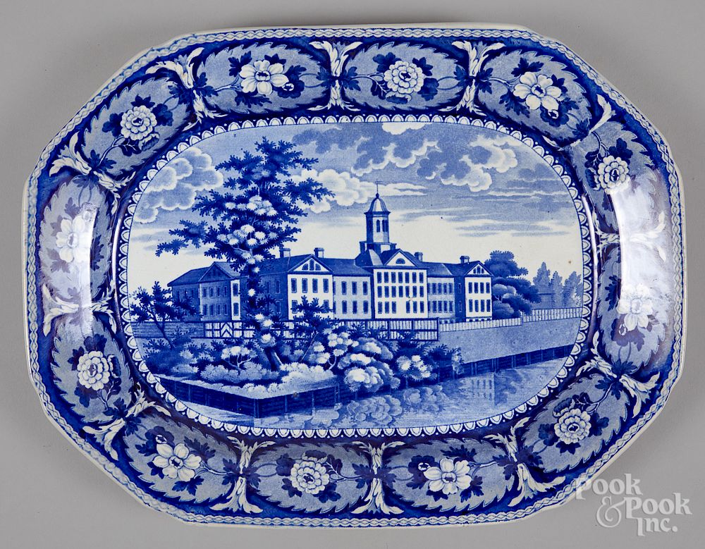 Appraisal: Historical blue Staffordshire platter Historical blue Staffordshire Alms House New