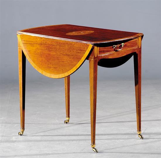 Appraisal: George III inlaid mahogany Pembroke table circa oval banded top