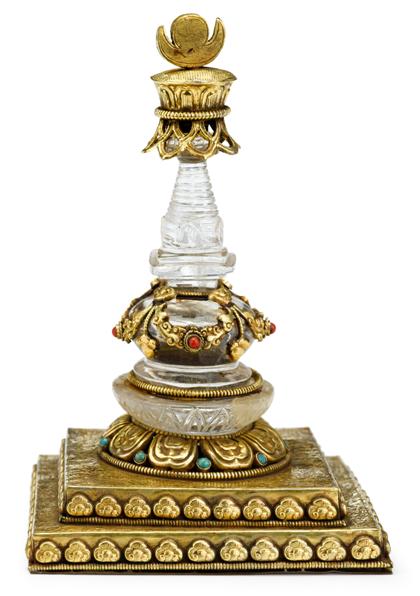 Appraisal: Sino-Tibetan gilt copper and carved rock crystal stupa th century