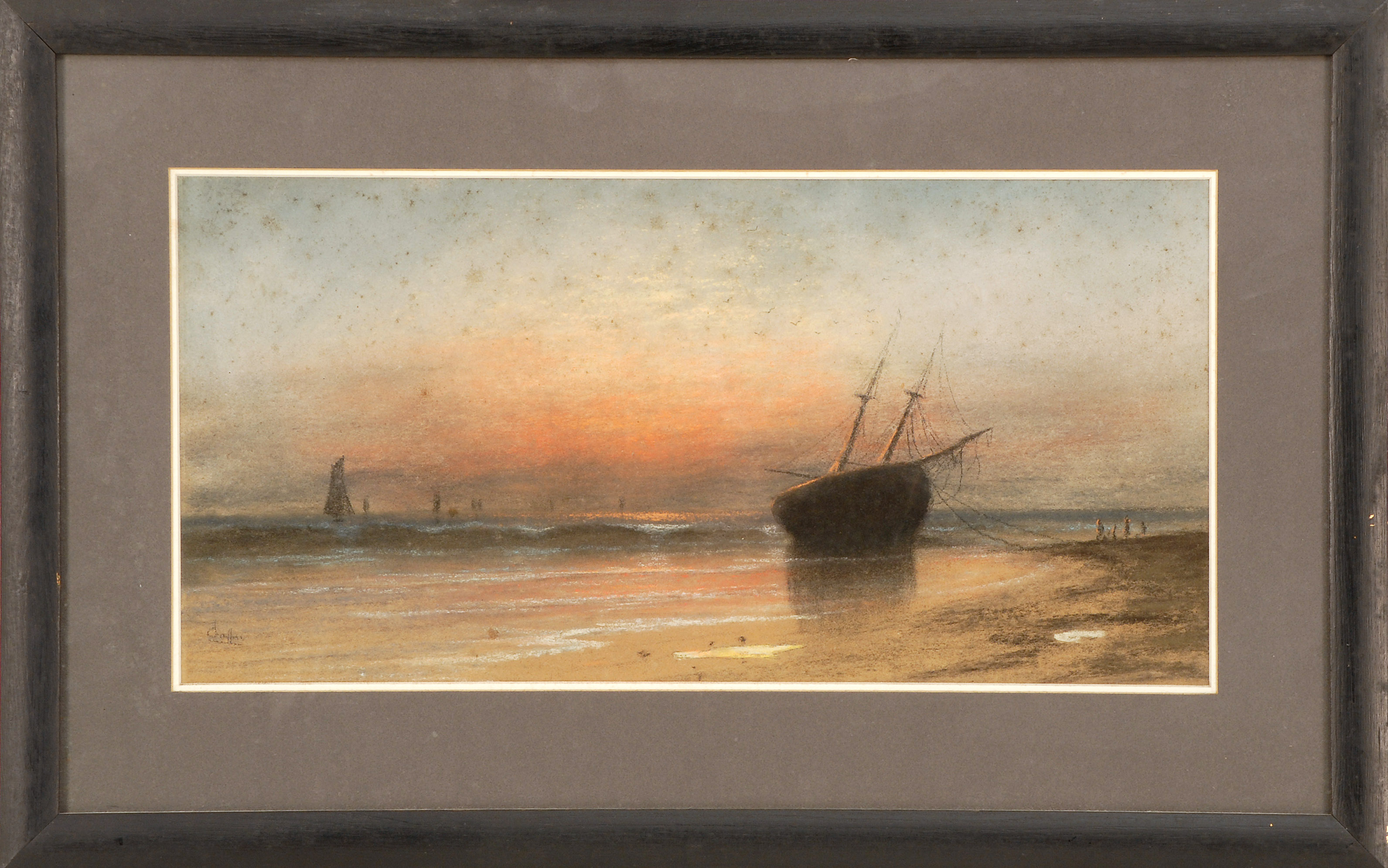 Appraisal: SAMUEL R CHAFFEEAmerican - Beached vessel at sunset Signed lower