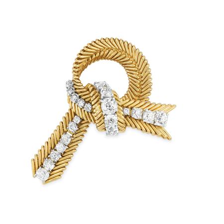 Appraisal: Gold Platinum and Diamond Bow Clip Van Cleef Arpels Estimate