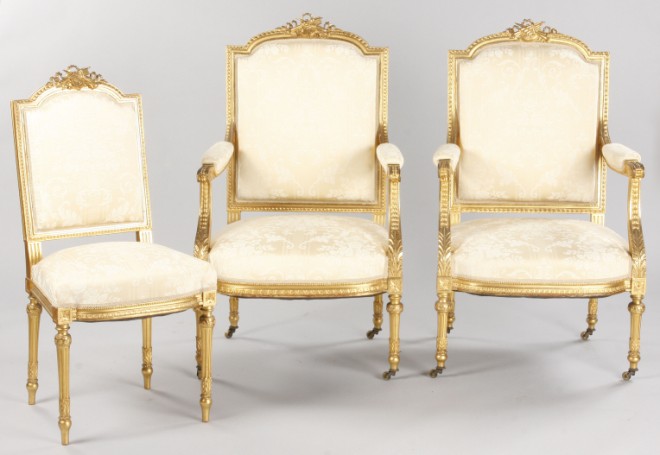 Appraisal: Four pieces including settee two arm chairs and a side