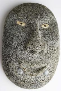 Appraisal: Inuit whale bone mask with walrus ivory eyes small soapstone