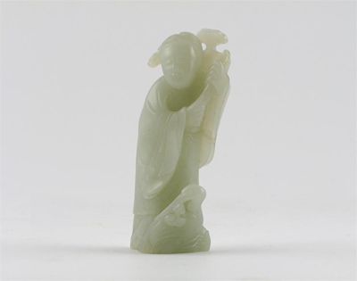 Appraisal: A Good Chinese celadon jade carving of a figure wearing