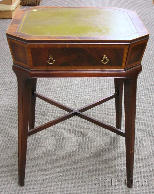 Appraisal: Regency-style Inlaid Mahogany and Mahogany Veneer Cut-Corner Top Table with