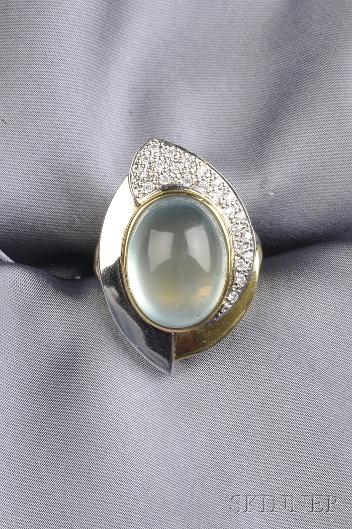 Appraisal: kt Bicolor Gold Prehnite and Diamond Ring the abstract form