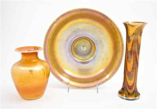 Appraisal: A Steuben Iridescent Glass Bowl together with two associated Czech