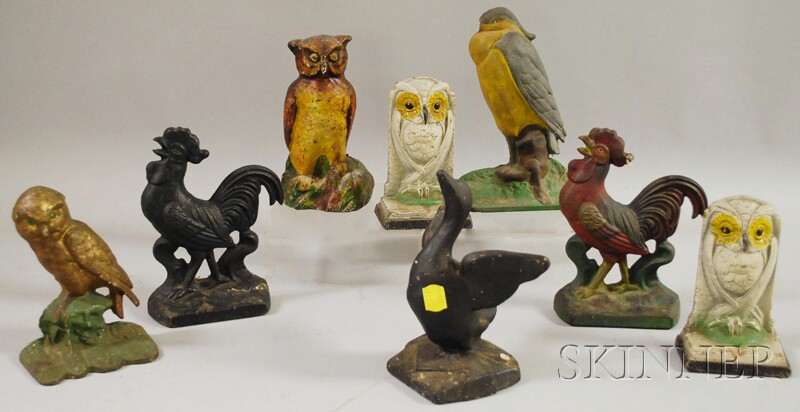 Appraisal: Eight Painted Cast Iron Bird Figural Doorstops and Bookends including