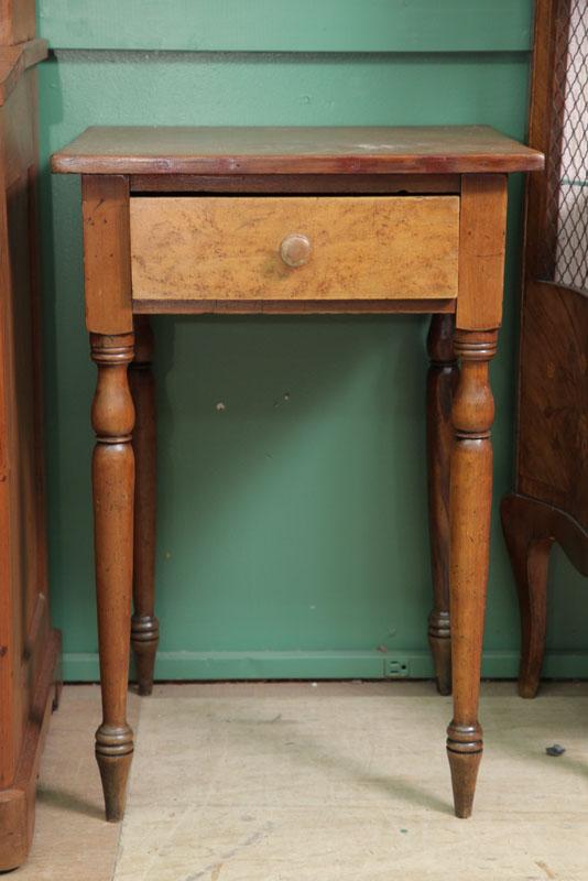 Appraisal: ONE DRAWER STAND Walnut with a birdseye maple drawer front