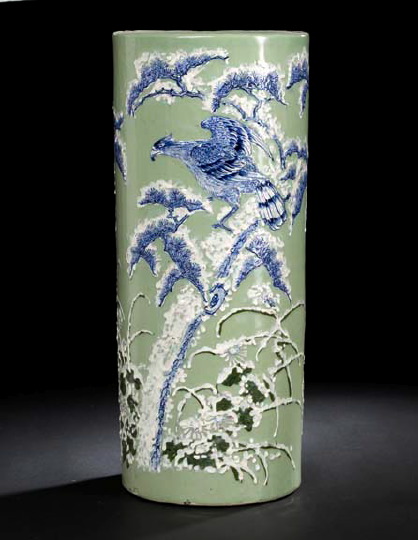 Appraisal: Japanese Export Porcelain Umbrella Stand sturdily potted and glazed in