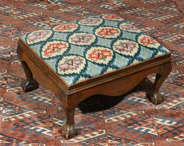 Appraisal: AN TH CENTURY WALNUT FOOT STOOL with tapestry upholstered drop