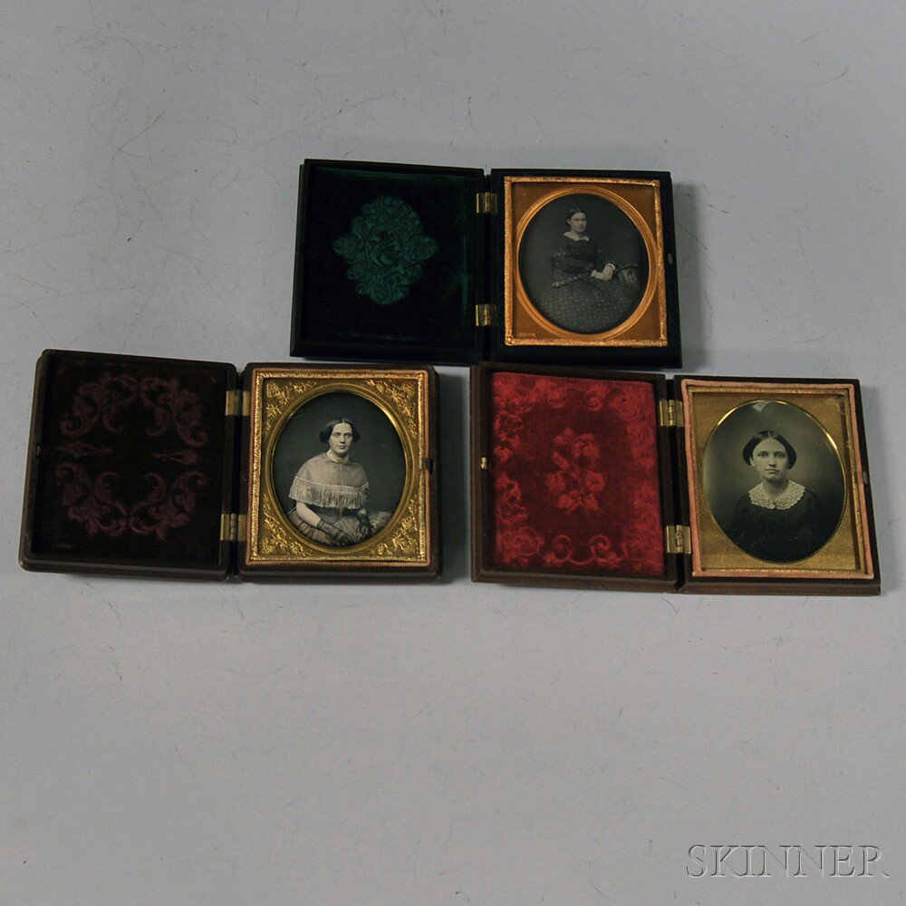 Appraisal: Three Sixth-plate Daguerreotype Portraits of Young Ladies a bust-length portrait