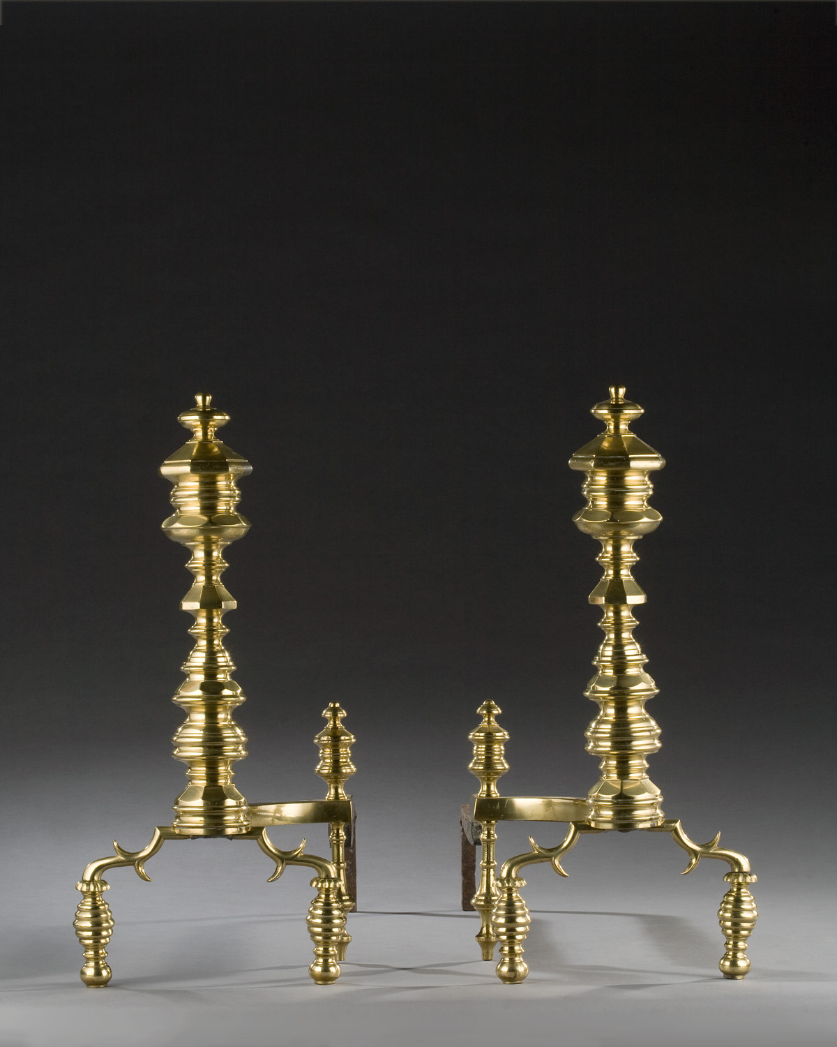 Appraisal: NEW YORK FEDERAL BRASS ANDIRONS SIGNED E SMYLIE Height inches