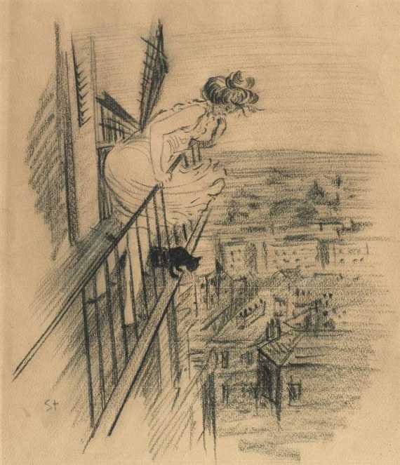 Appraisal: STEINLEN THEOPHILE ALEXANDRE Lausanne - Paris Woman with cat on