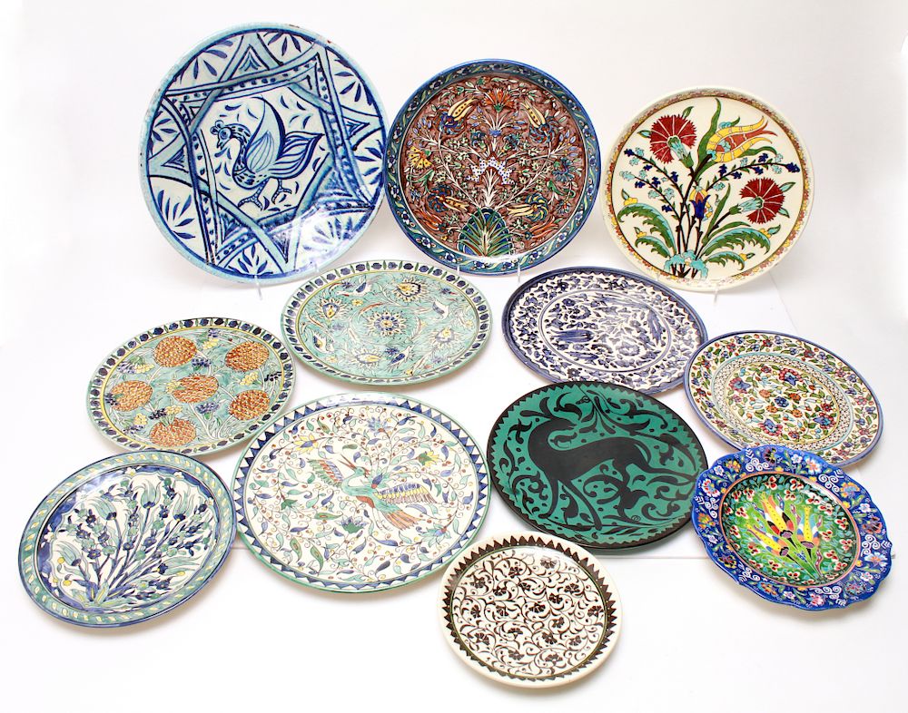 Appraisal: Israeli Turkish Portuguese Pottery Plates Group of hand-painted earthenware pottery