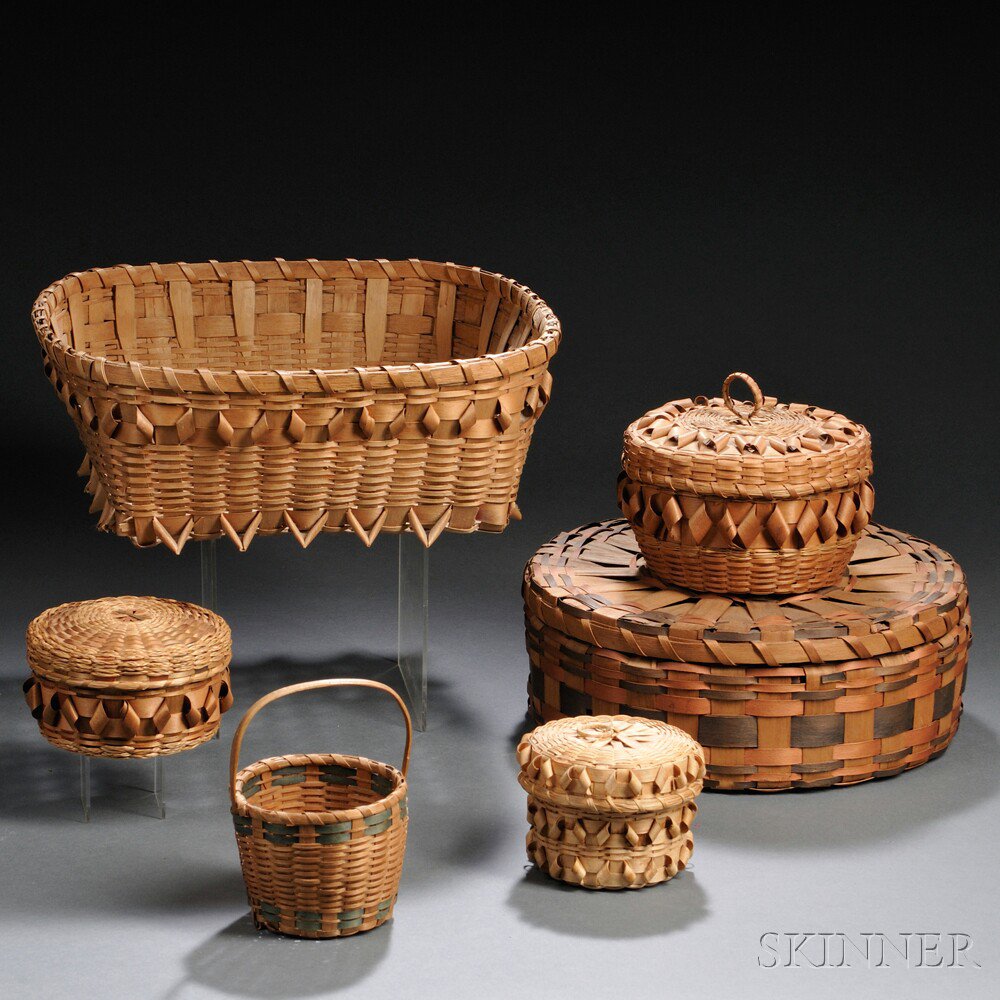 Appraisal: Six Various Style Northeast Wood Splint Baskets lg to in