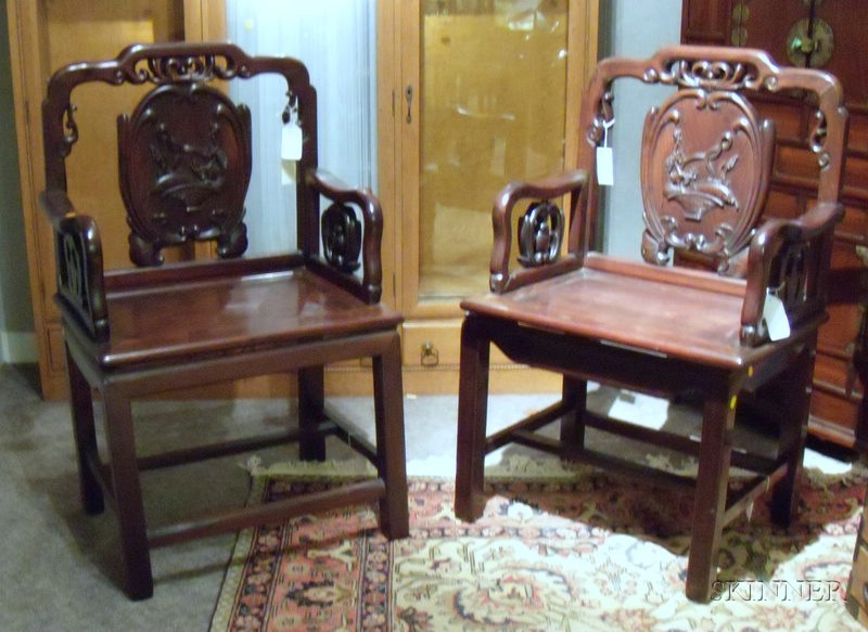 Appraisal: Pair of Chinese Carved Rosewood Armchairs