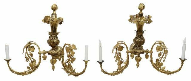 Appraisal: pair Victorian gilt metal gas wall sconces mid th c