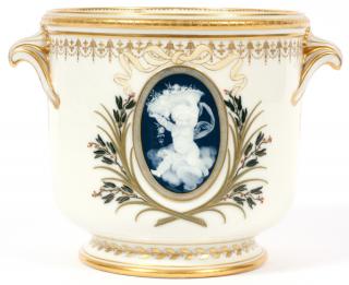 Appraisal: MINTONS PATE-SUR-PATE AND GILT PORCELAIN CACHE POT BY LAWRENCE BIRKS