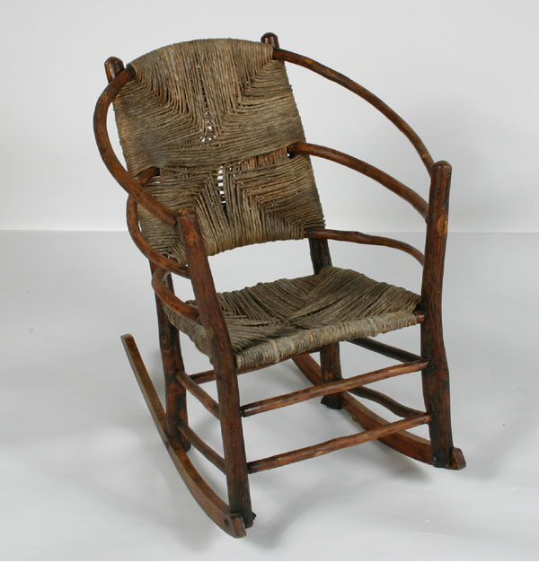 Appraisal: Old Hickory Martinsville rounded back rocker jute string woven back