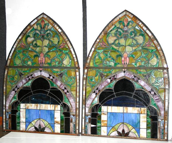 Appraisal: A pair of Gothic style stained glass panels height in