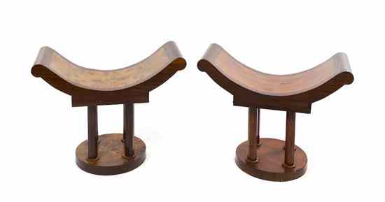 Appraisal: A Pair of French Art Deco Mahogany and Burl Walnut