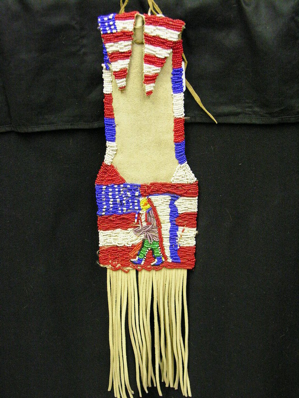 Appraisal: NATIVE AMERICAN BEADED PIPE BAG Patriotic theme Red white blue