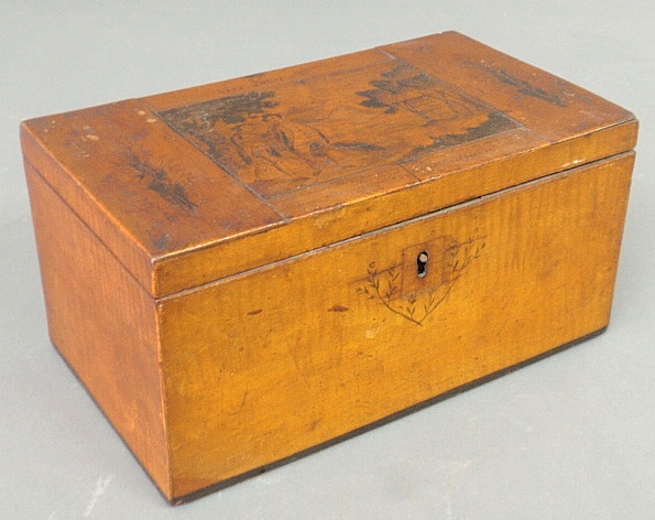 Appraisal: - English maple storage box th c the lid decorated