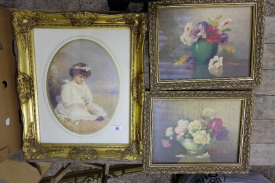 Appraisal: A gilt framed print of a girl seated with flowers