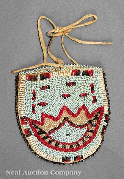 Appraisal: A Northern Plains Beaded Hide Pouch c polychrome geometric design