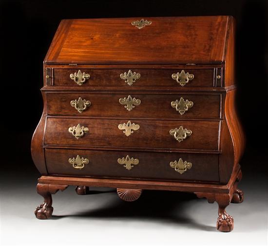 Appraisal: Rare and unusual Chippendale mahogany bombe cased slant-front desk Massachusetts