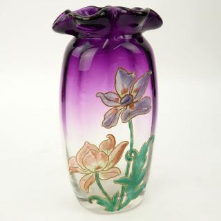 Appraisal: Galle Cristallerie d'E Galle Nancy Enameled Glass Vase Signed Cristallerie