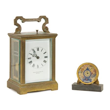 Appraisal: Brass Carriage Clock Together with a Swiss Metal Miniature Clock