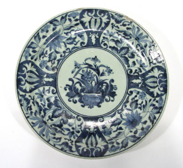 Appraisal: th Century Oriental porcelain plate profusely hand painted with blue