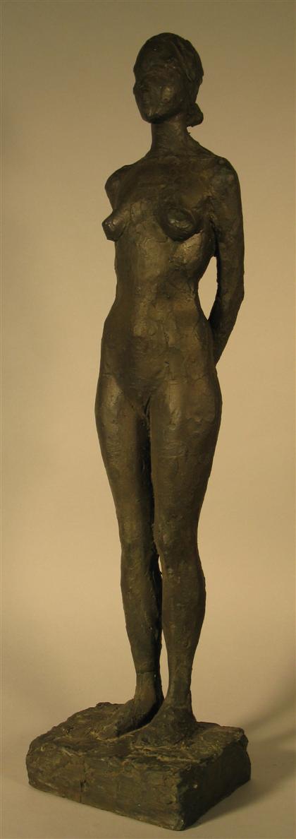 Appraisal: AMERICAN SCHOOL th century STANDING FEMALE NUDE Bronze with green