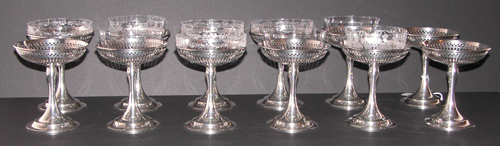 Appraisal: Set of Gorham Sterling Silver Reticulated Sherbets with mismatched glass