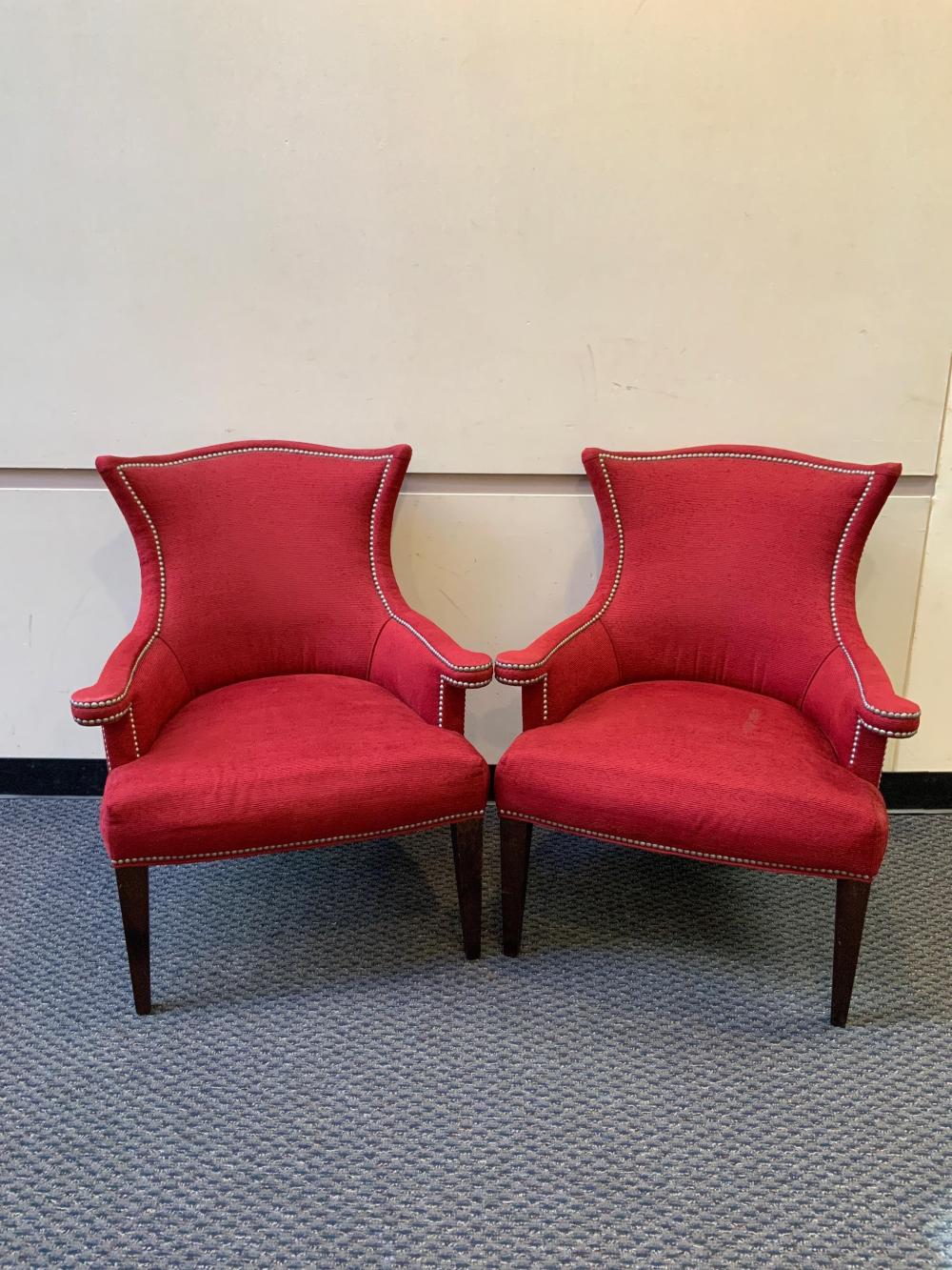 Appraisal: Pair of Lee Industries Modern Red Corduroy Upholstered Armchairs x