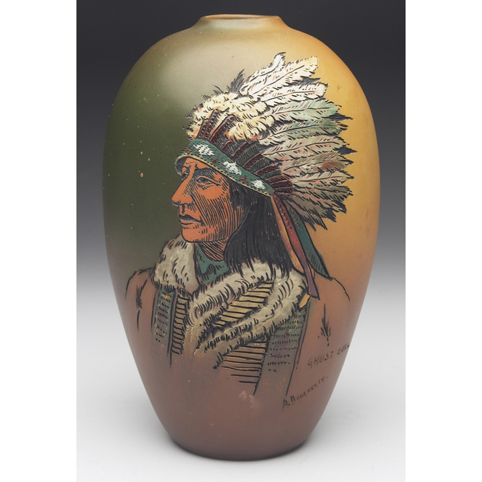 Appraisal: Good Weller Dickensware vase bulbous shape Native American portrait titled