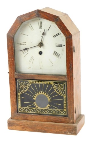 Appraisal: A late thC oak cased mantel clock thirty hour the