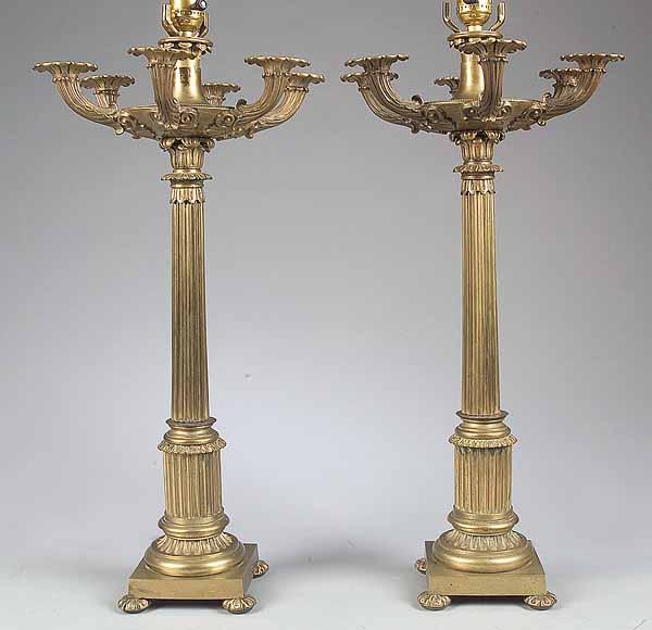 Appraisal: A Pair of Antique Empire-Style Gilt Bronze Seven-Light Columnar Lamps