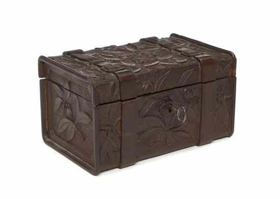 Appraisal: A Carved Walnut Tea Caddy of rectangular form the hinged